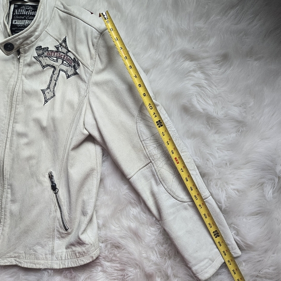 Affliction Men's Genuine Leather / Limited Edition White Jacket Size Large - Picture 15 of 15